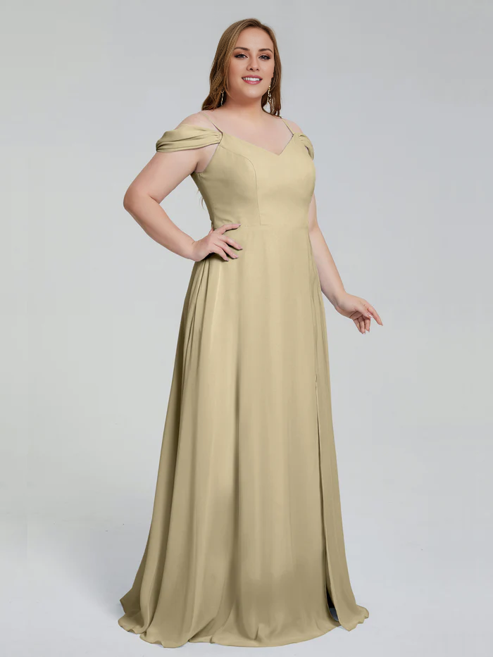 Thin shoulder strap plus size and floor length bridesmaid dress
