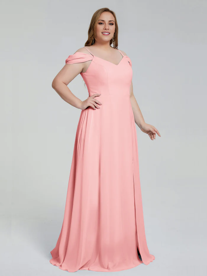 Thin shoulder strap plus size and floor length bridesmaid dress