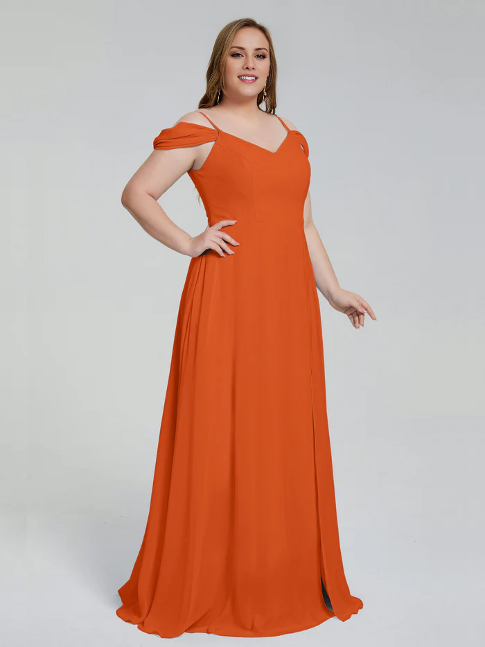 Thin shoulder strap plus size and floor length bridesmaid dress