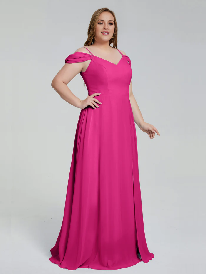 Thin shoulder strap plus size and floor length bridesmaid dress