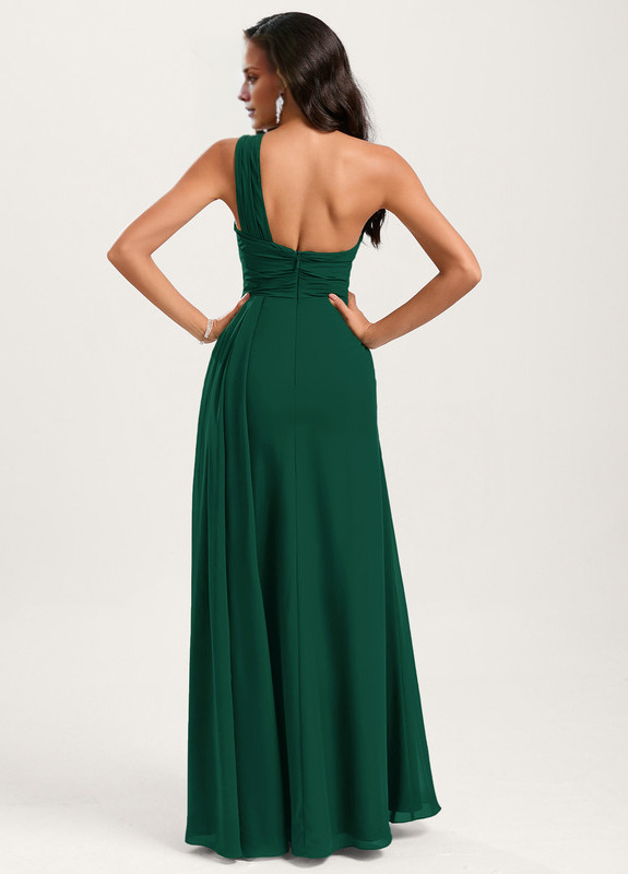 Ruffled A-line One Shoulder Floor Length Chiffon Bridesmaid Dress
