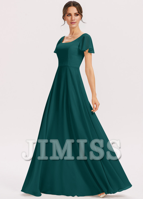 Tiered Ruffle A-Line Square Floor-Length Chiffon Bridesmaids Dress