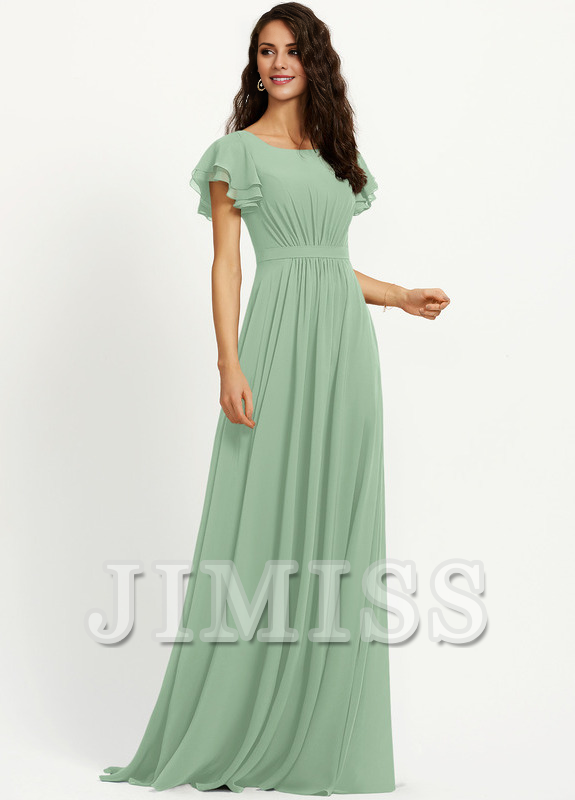 Ruffled A-line Scoop Neck Chiffon Bridesmaids Dress