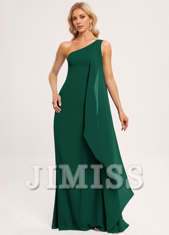 Ruffled A-line One Shoulder Floor Length Chiffon Bridesmaids Dress