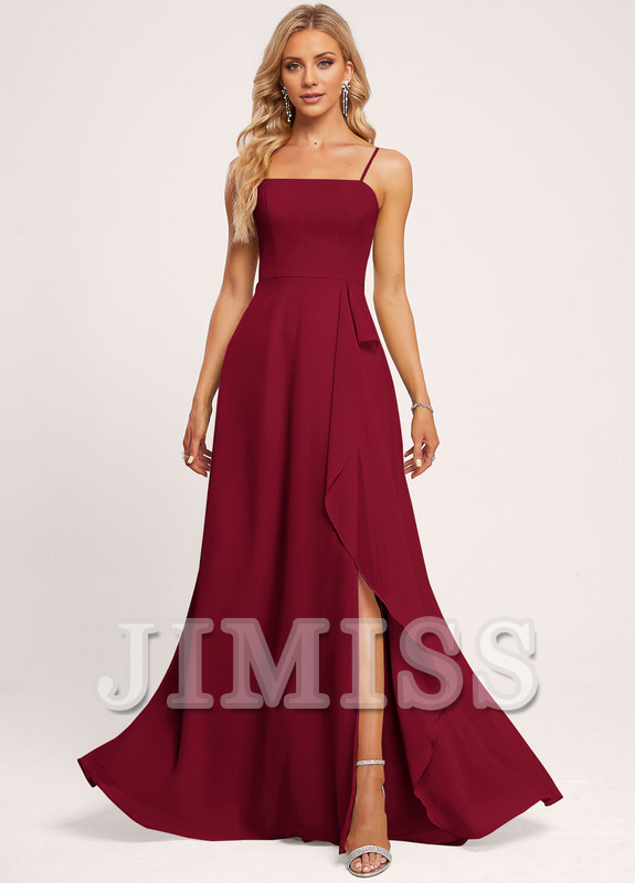 Ruffled A-Line Square Floor-Length Chiffon Bridesmaids Dress