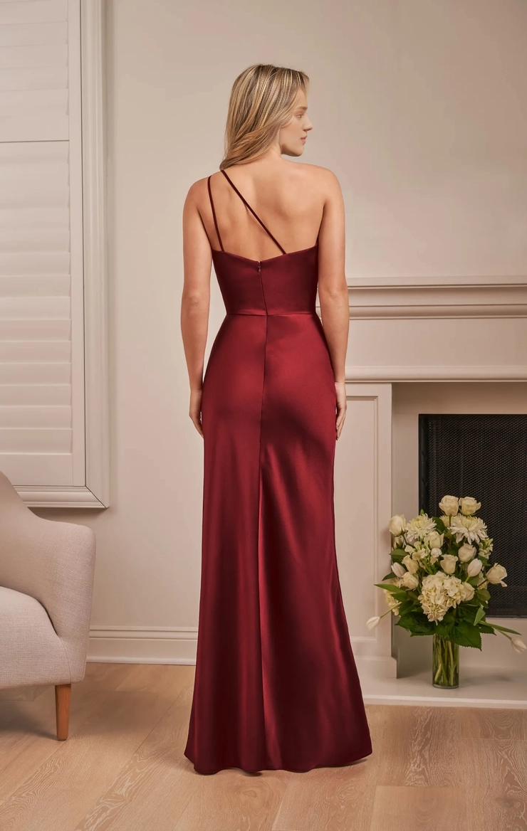 Crepe back Chamiyus A-line asymmetrical single shoulder neckline bridesmaid dress