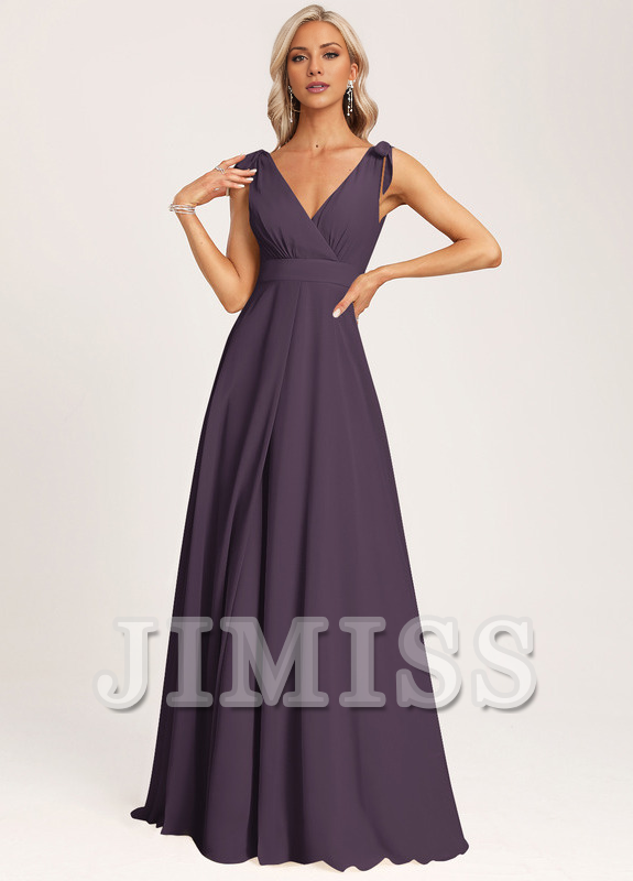 A-link V-neck and ground chiffon bow bridesmaid dress