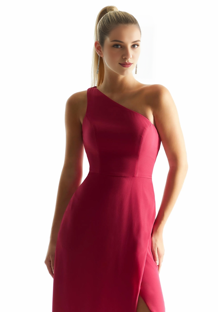A-line single shoulder collar chiffon pleated scarf backless bridesmaid dress