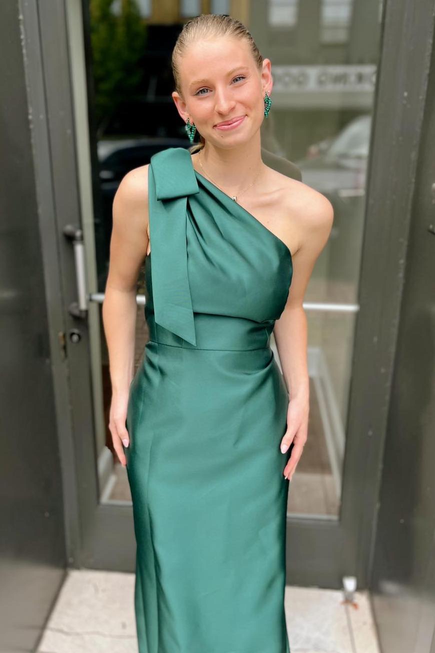Black One Shoulder Satin Bridesmaid Dresses with Bow