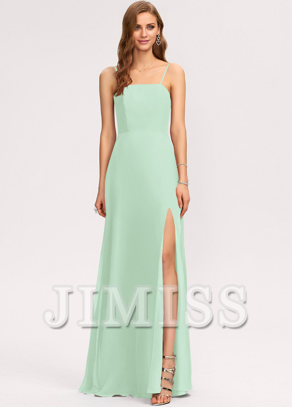 A-line square floor-length chiffon bridesmaid dress