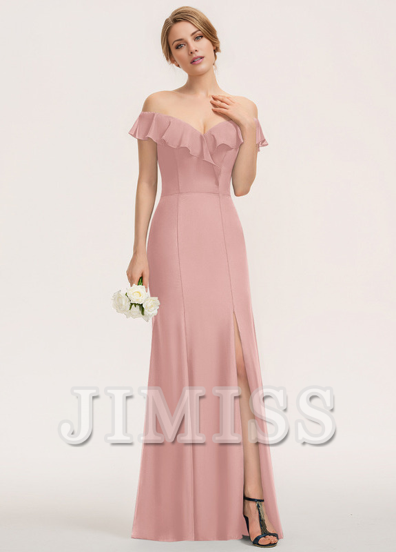 Tiered ruffled fitted pillared strapless floor-length chiffon bridesmaid dress
