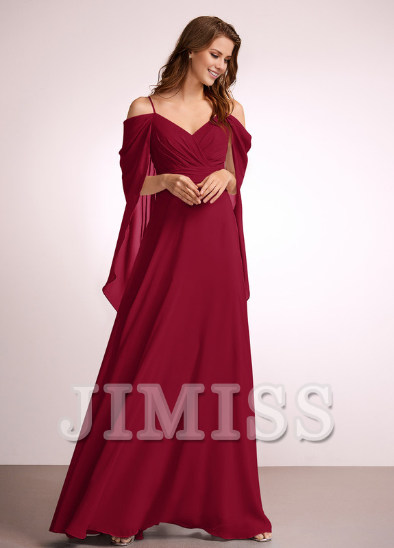 A-line off-shoulder floor-length chiffon bridesmaid dress