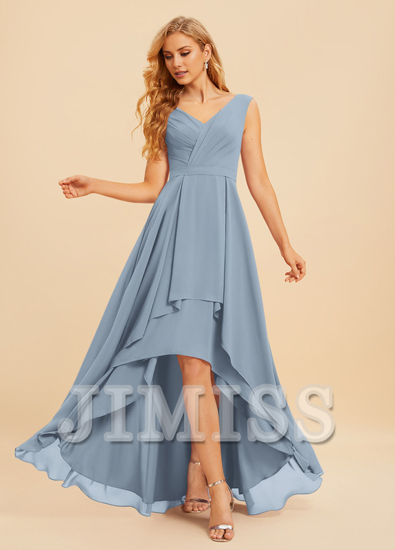 A-Line V-Neck Asymmetric Ruffle Chiffon Bridesmaids Dress