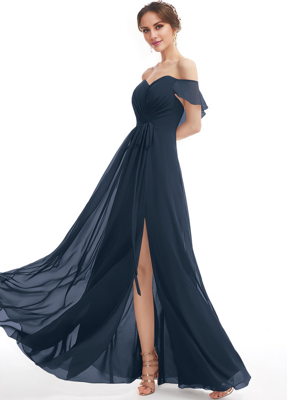 Ruffled A-line Floor-length Chiffon Bridesmaids Dress