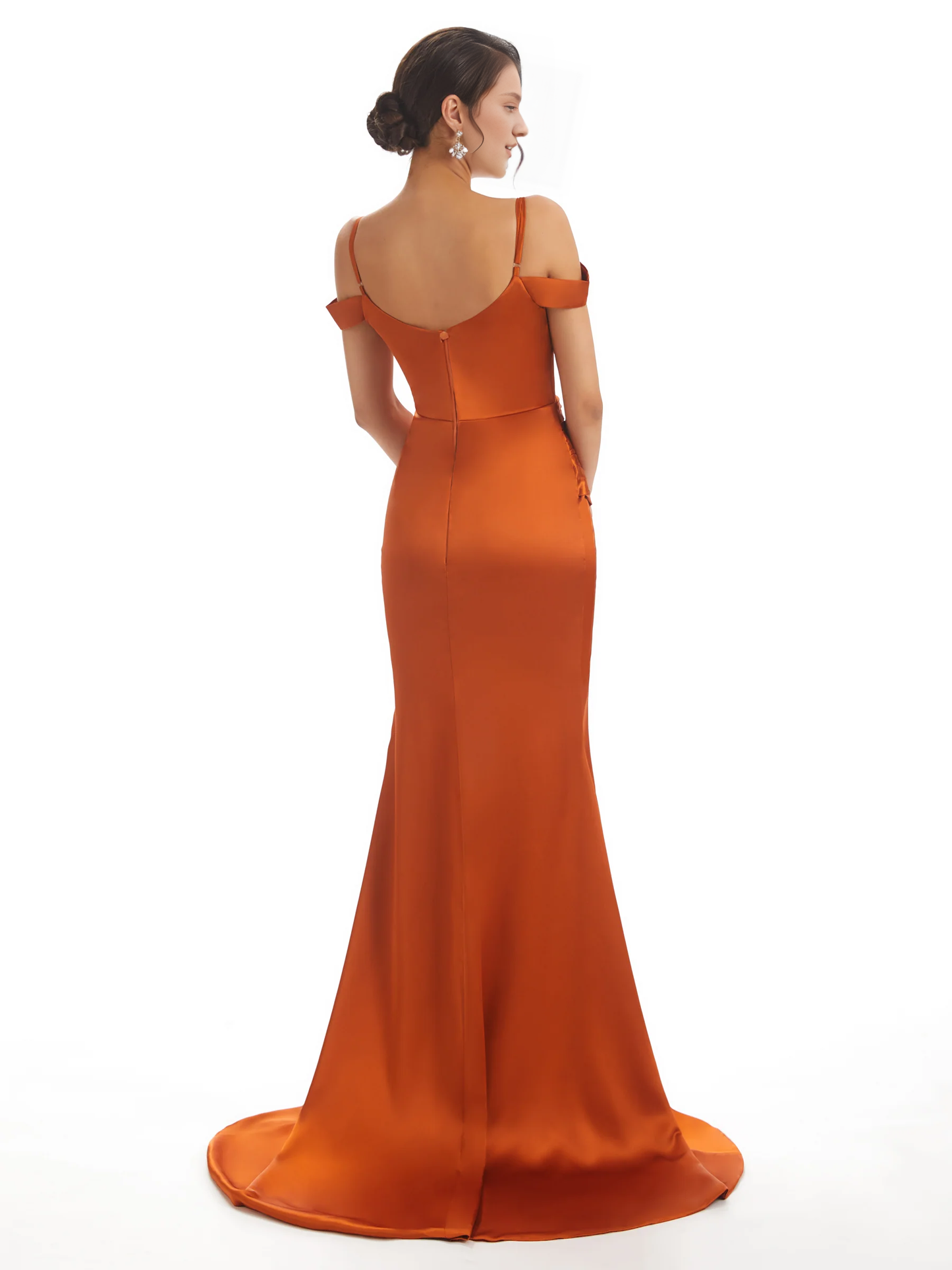 Sexy off shoulder soft satin side slit long fish tail bridesmaid dress