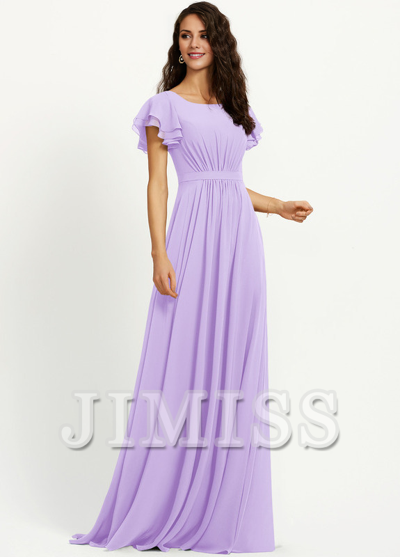 Ruffled A-line Scoop Neck Chiffon Bridesmaids Dress