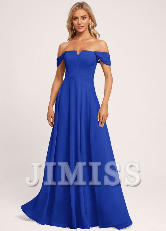 A-line off-the-shoulder square floor-length chiffon bridesmaid dress