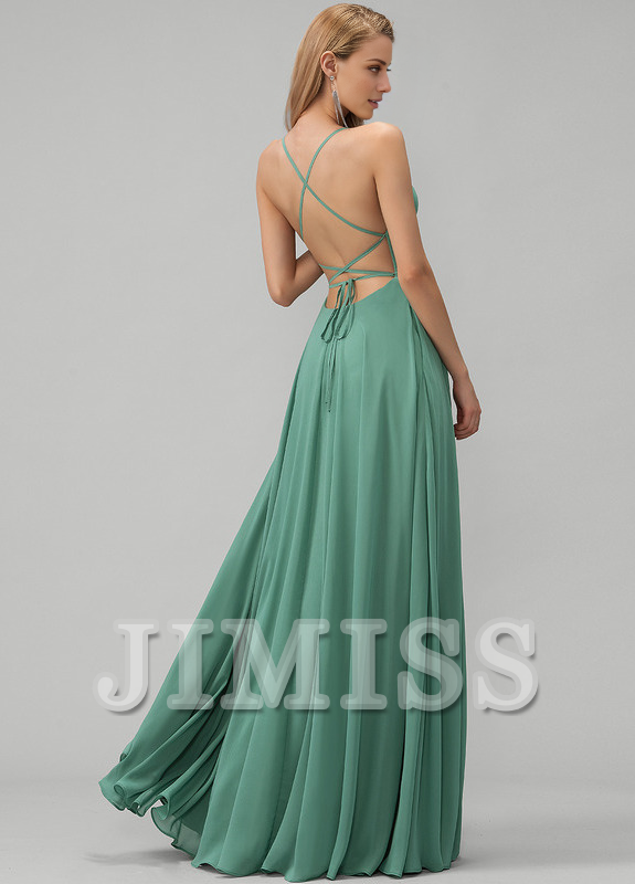 A-line square floor-length chiffon bridesmaid dress