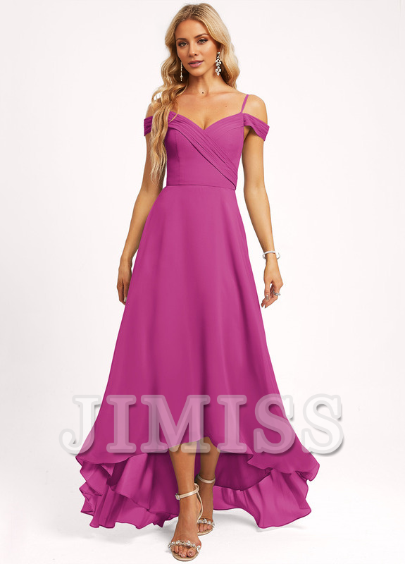 A-line off-shoulder asymmetric chiffon bridesmaid dress