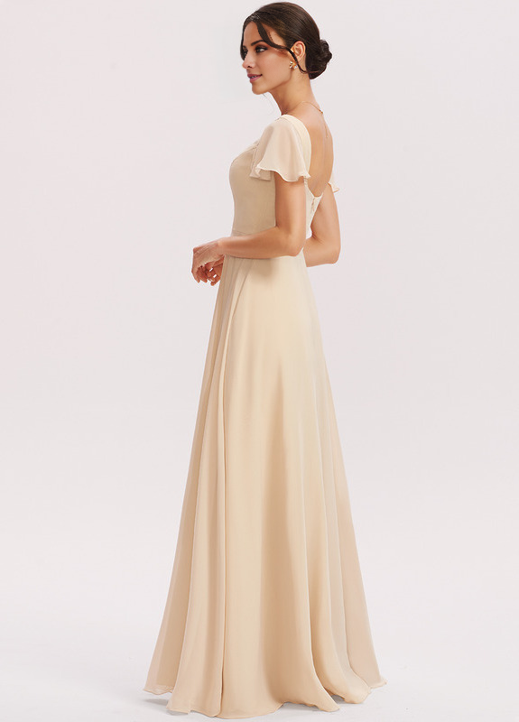 Tiered Ruffle A-Line Square Floor-Length Chiffon Bridesmaids Dress