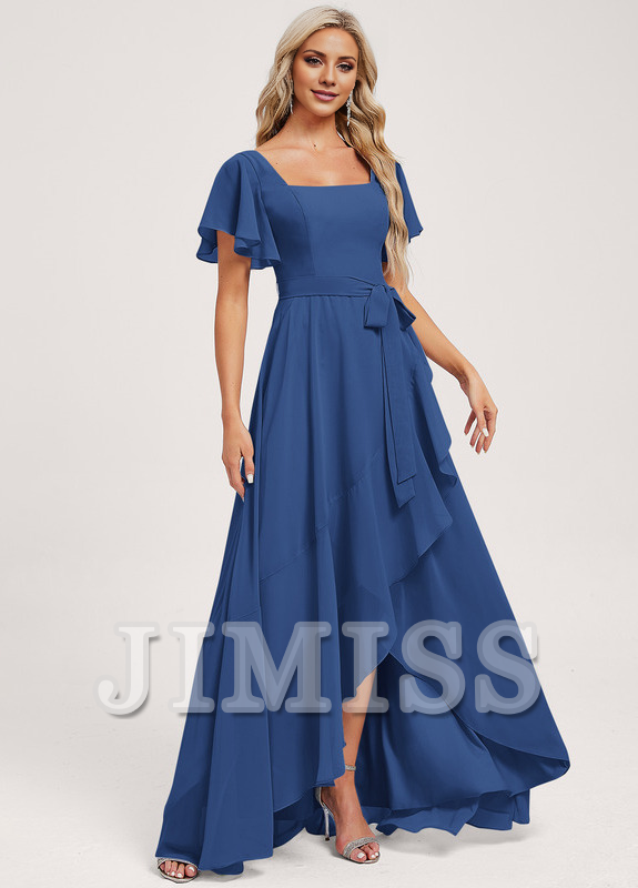 A-line square asymmetric chiffon bridesmaid dress