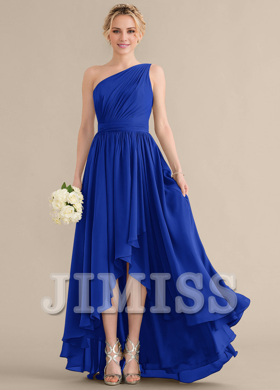 Tiered Ruffle A-Line One Shoulder Asymmetric Chiffon Bridesmaids Gown