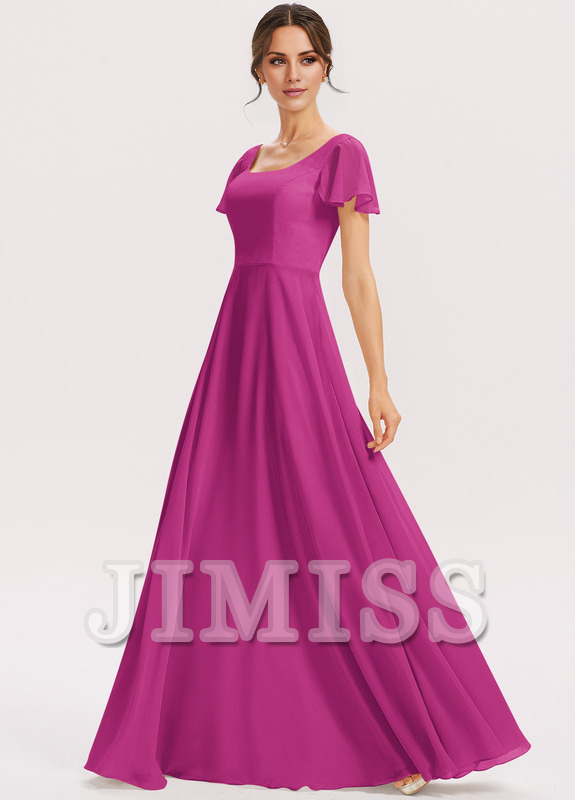 Tiered Ruffle A-Line Square Floor-Length Chiffon Bridesmaids Dress