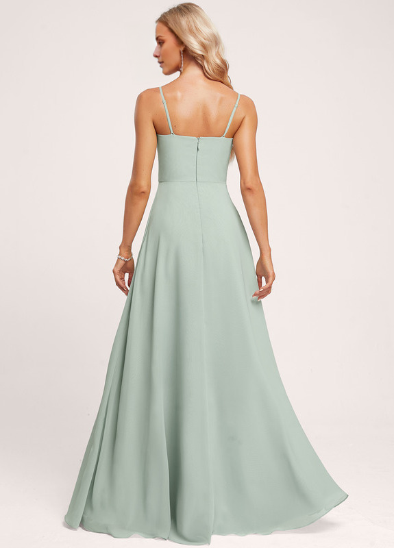 Ruffled A-Line Square Floor-Length Chiffon Bridesmaids Dress