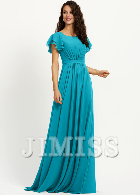 Ruffled A-line Scoop Neck Chiffon Bridesmaids Dress