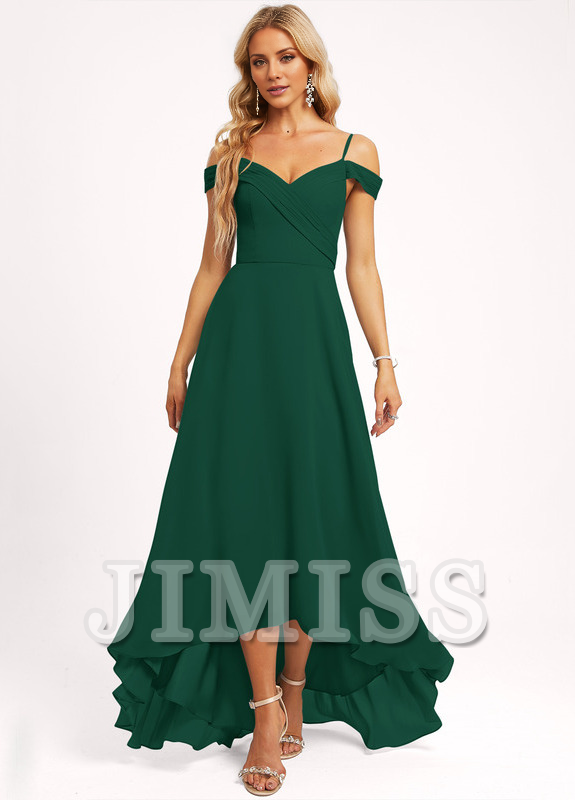 A-line off-shoulder asymmetric chiffon bridesmaid dress