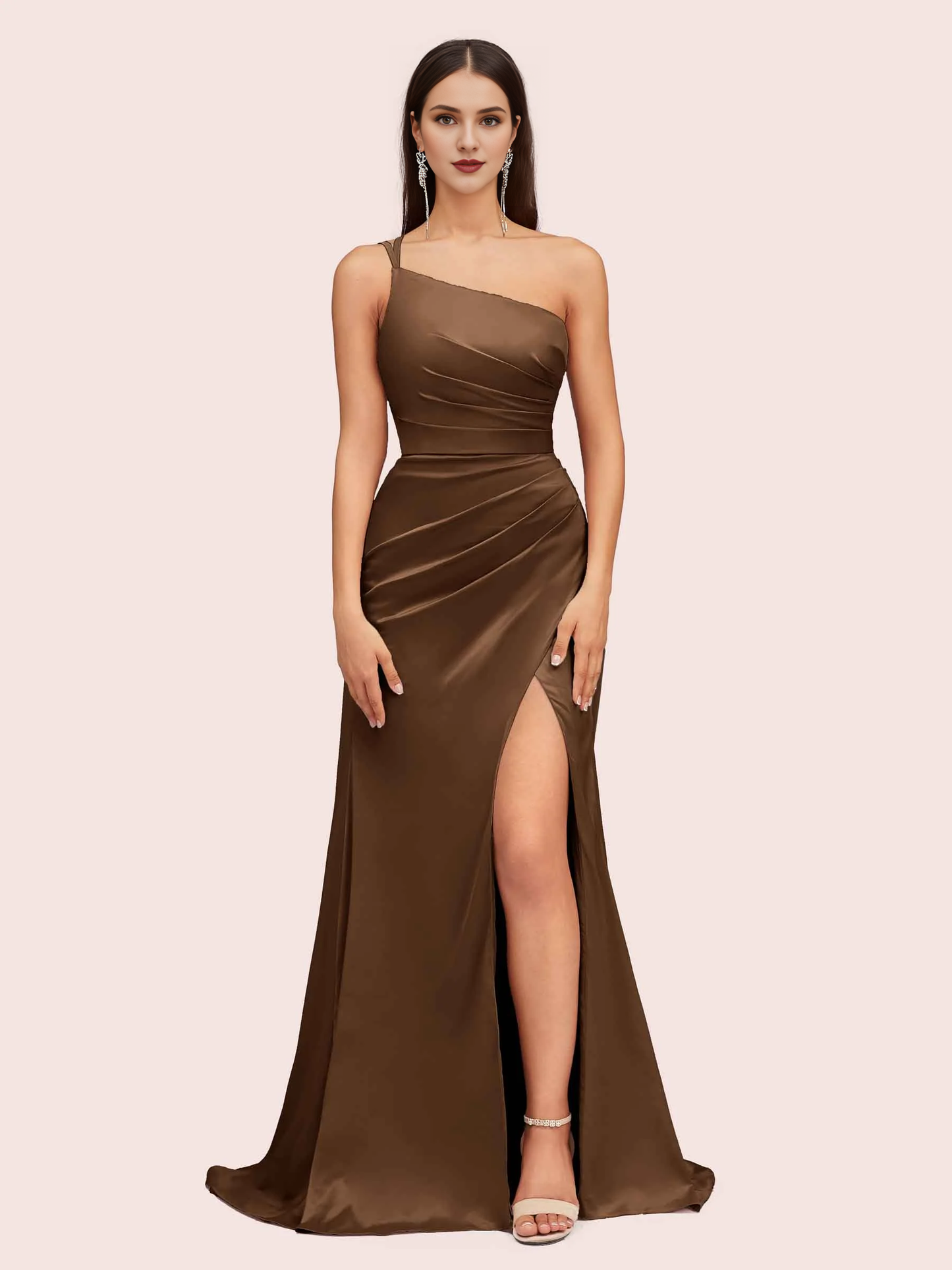 one shoulder bridesmaid dresses soft satin marmaid dress for wedding guest with side slit