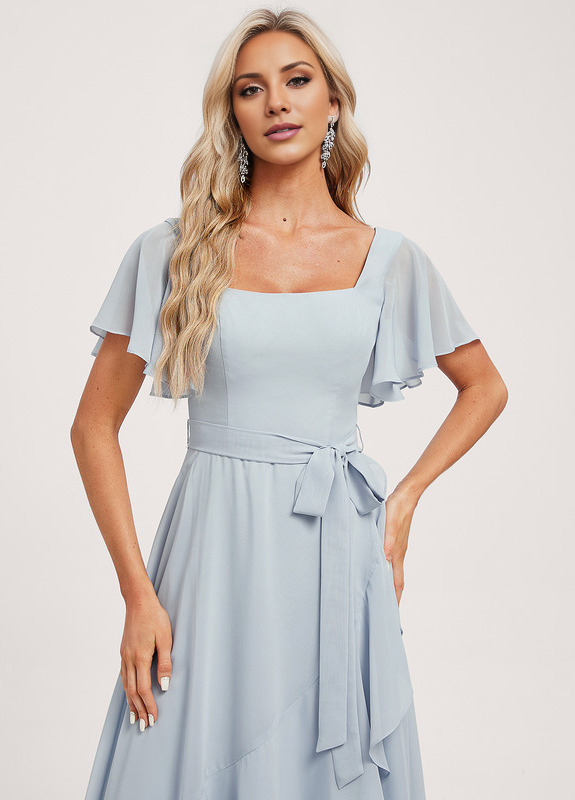 A-line square asymmetric chiffon bridesmaid dress