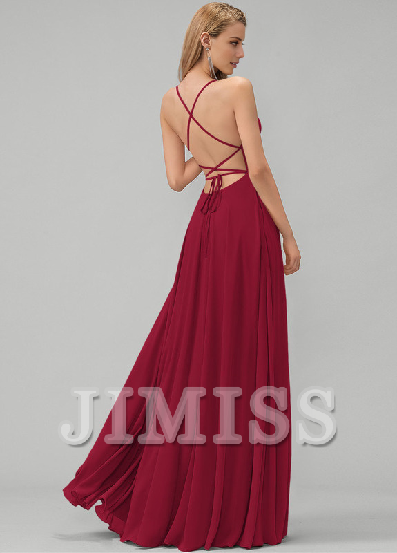 A-line square floor-length chiffon bridesmaid dress