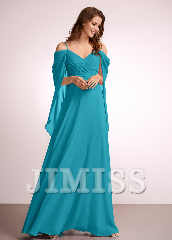 A-line off-shoulder floor-length chiffon bridesmaid dress
