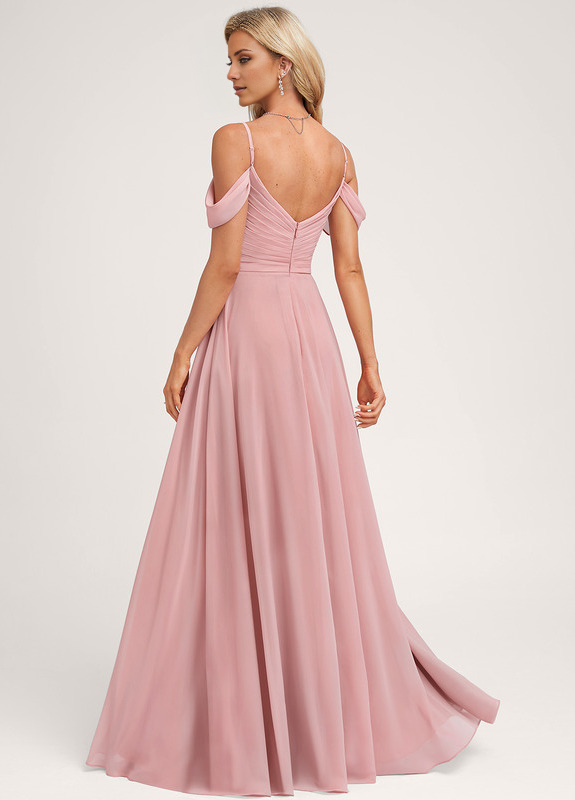 A-line off-shoulder floor-length chiffon bridesmaid dress