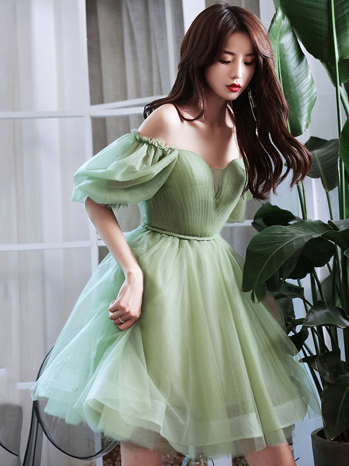 Yellow tulle short prom dress, yellow homecoming dress