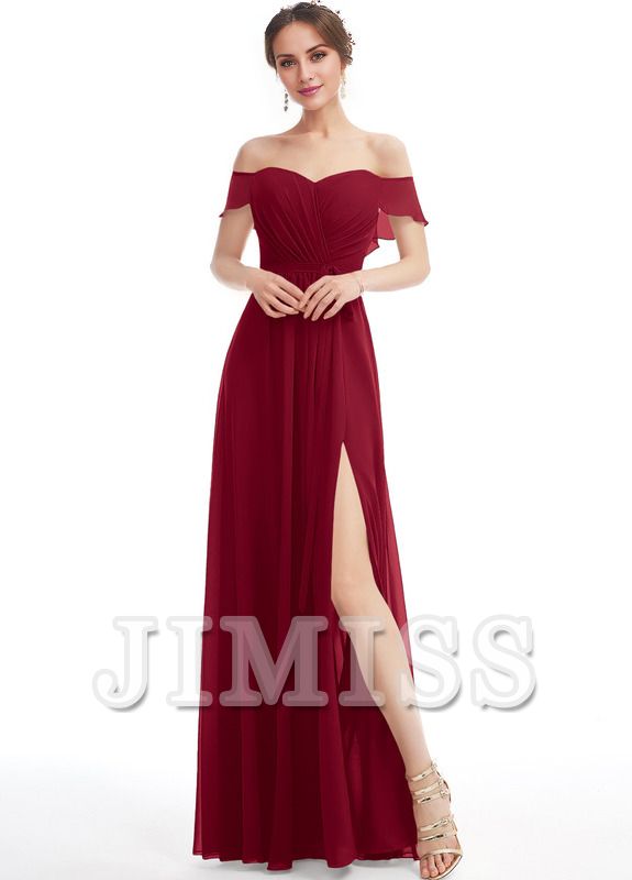 Ruffled A-line Floor-length Chiffon Bridesmaids Dress