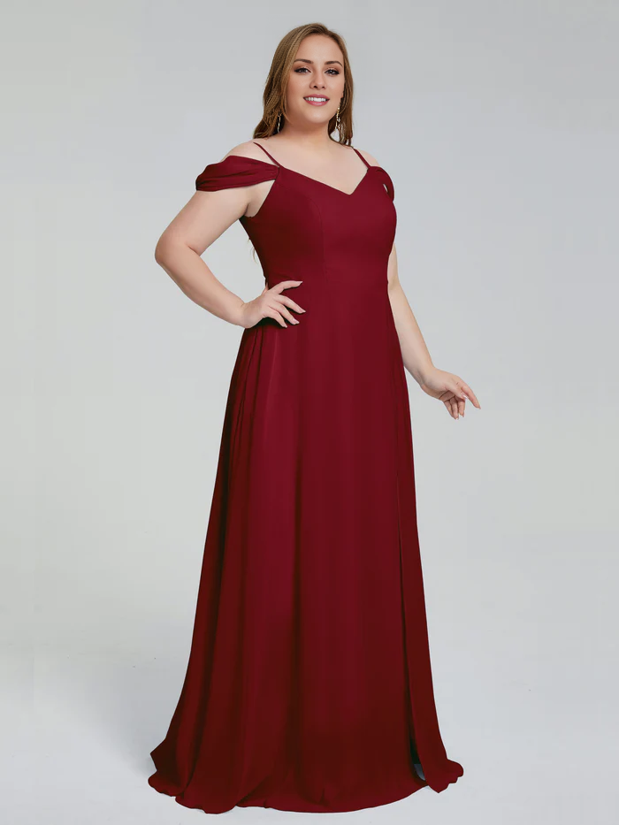 Thin shoulder strap plus size and floor length bridesmaid dress