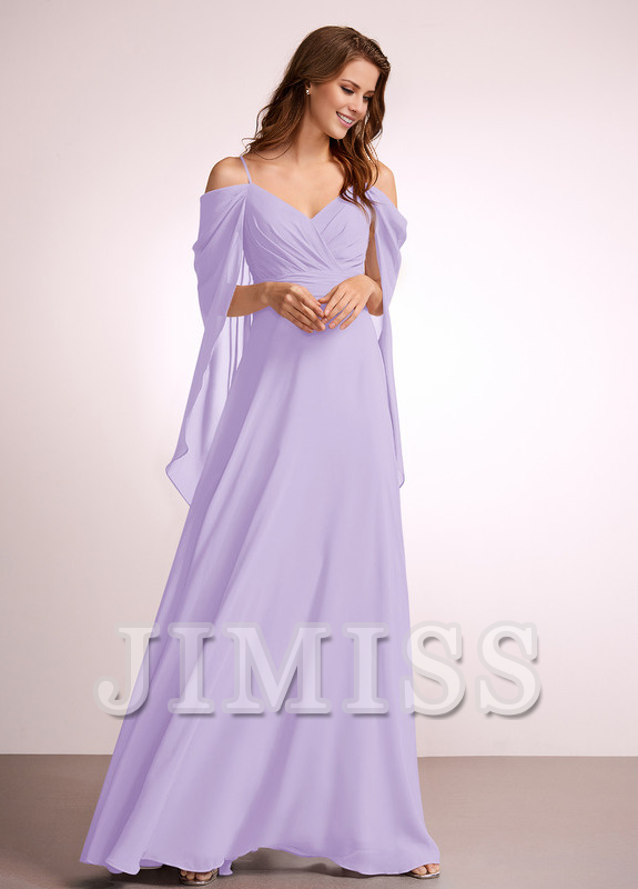 A-line off-shoulder floor-length chiffon bridesmaid dress