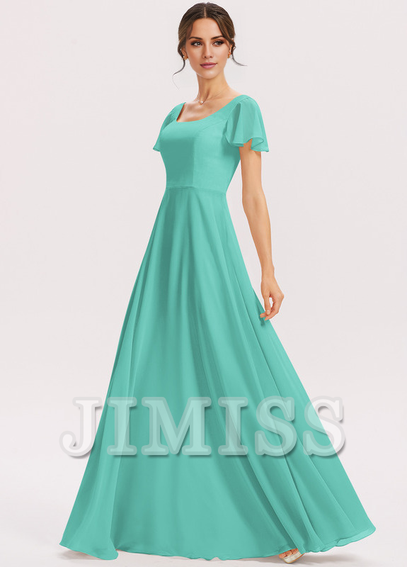 Tiered Ruffle A-Line Square Floor-Length Chiffon Bridesmaids Dress