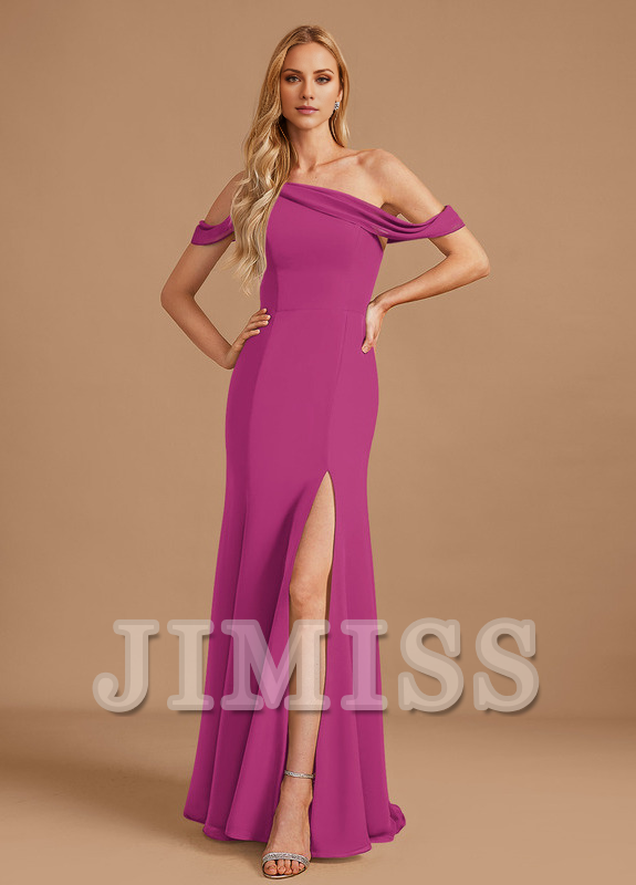 Trumpet Mercedes-tail One-shoulder Floor-length Chiffon Bridesmaid Dress