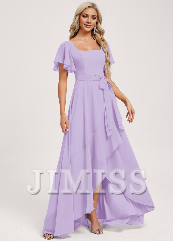 A-line square asymmetric chiffon bridesmaid dress