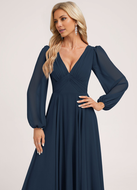 A-line V-neck floor-length chiffon bridesmaid dress