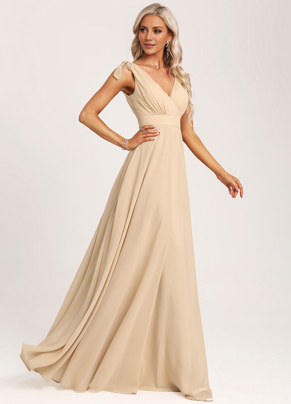A-link V-neck and ground chiffon bow bridesmaid dress
