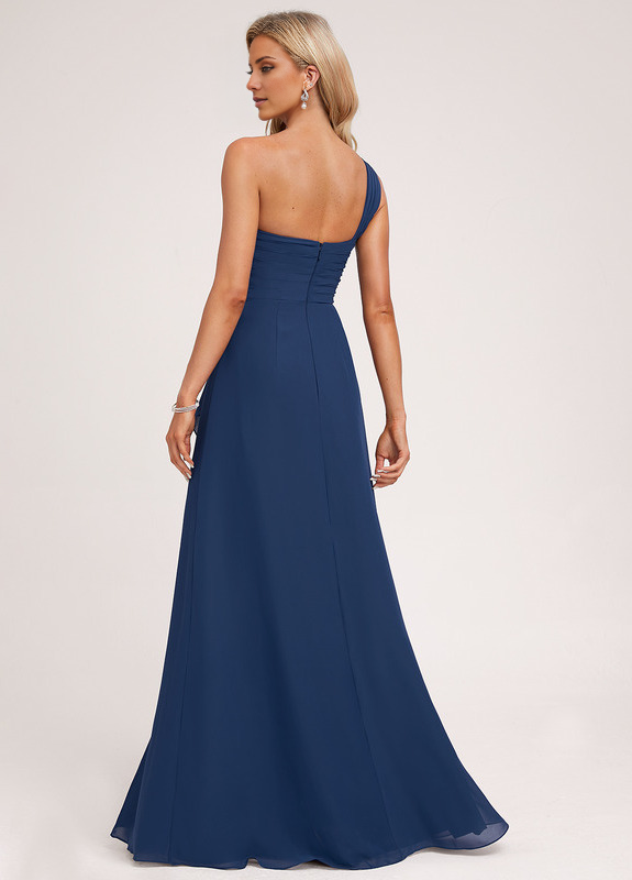 Ruffled A-line One Shoulder Floor Length Chiffon Bridesmaid Dress