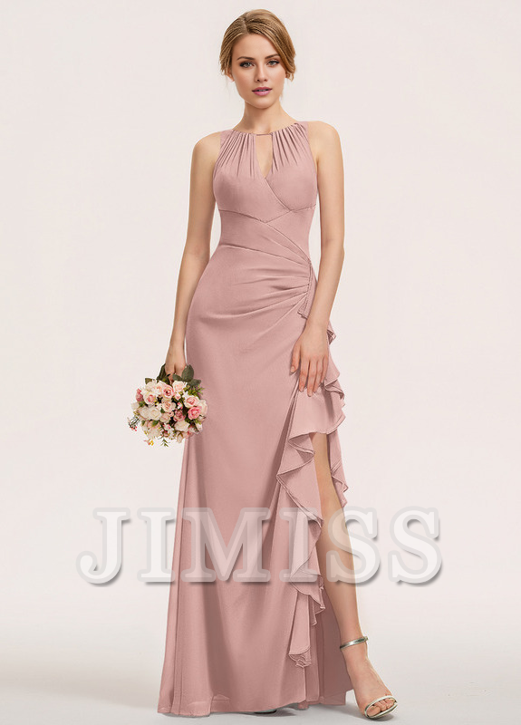Tiered ruffled bustier with scoop neck chiffon bridesmaid dress