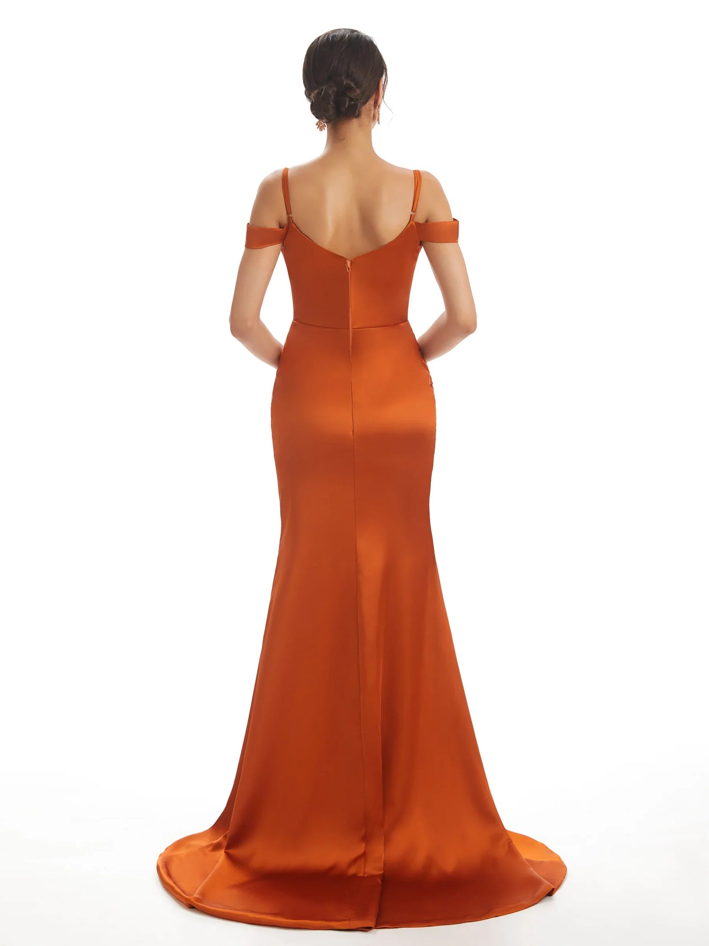 Sexy off shoulder soft satin side slit long fish tail bridesmaid dress