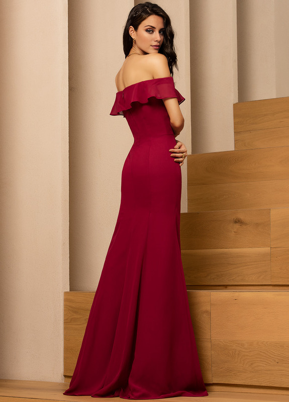 Tiered ruffled fitted pillared strapless floor-length chiffon bridesmaid dress