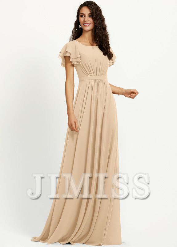 Ruffled A-line Scoop Neck Chiffon Bridesmaids Dress