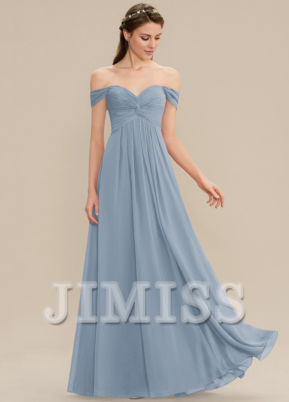 Ruffled A-line Off-the-shoulder Floor-length Chiffon Bridesmaids Dress